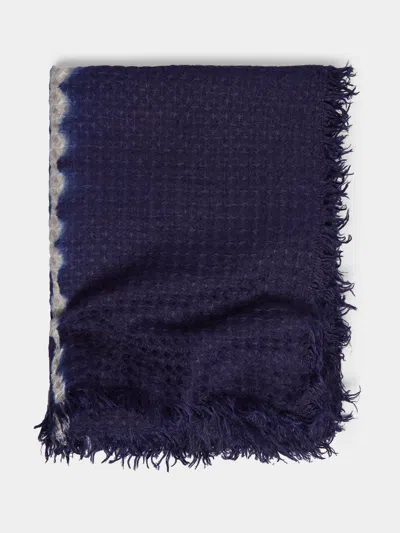 Suzusan Shibori Waffle Linen Throw  Abask Luxury Gift In Blue