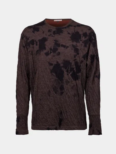 Suzusan Shibori Wool-blend Dual Layered Long-sleeved T-shirt Size: Xl In Brown