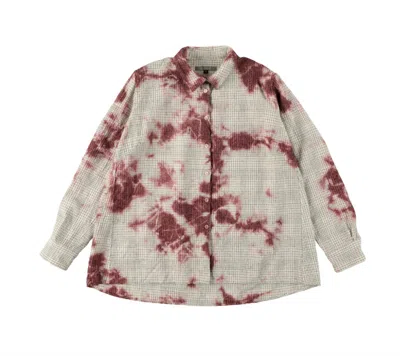 Suzusan Women's Wool Cotton Linen Pencil Check Blouse In Bordeaux / Natural White In Beige
