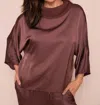 SUZY D GALINA SILKY BATWING TOP WITH RIB COWL NECK TOP IN MOCHA