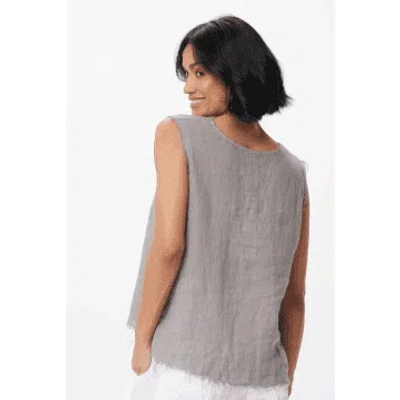 Suzy D London Suzy D Sequoia Linen Fringed Hem Sleeveless Top In Gray