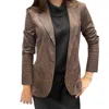 SUZY D WOMEN'S VINTAGE FAUX LEATHER JACKET IN CHOCOLATE DISTRESSED