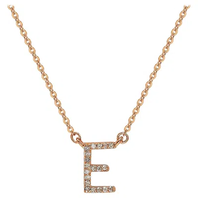 Pre-owned Suzy Levian 0.10 Carat White Diamond 14k Rose Gold Letter Initial Necklace, E