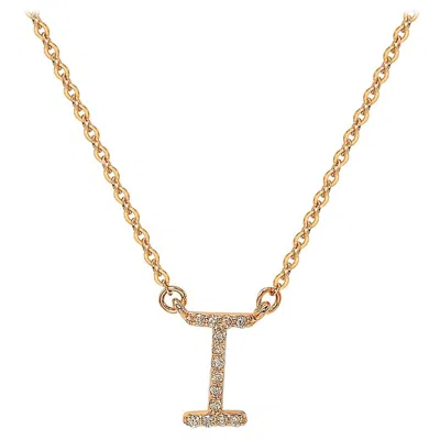 Pre-owned Suzy Levian 0.10 Carat White Diamond 14k Rose Gold Letter Initial Necklace, I