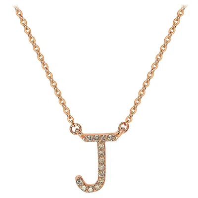 Pre-owned Suzy Levian 0.10 Carat White Diamond 14k Rose Gold Letter Initial Necklace, J
