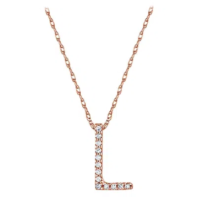 Pre-owned Suzy Levian 0.10 Carat White Diamond 14k Rose Gold Letter Initial Necklace, L