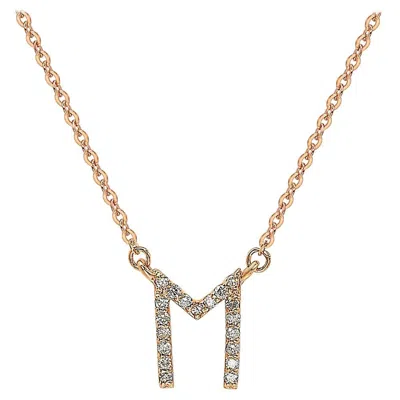 Pre-owned Suzy Levian 0.10 Carat White Diamond 14k Rose Gold Letter Initial Necklace, M