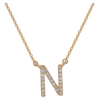 Pre-owned Suzy Levian 0.10 Carat White Diamond 14k Rose Gold Letter Initial Necklace, N