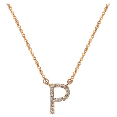Pre-owned Suzy Levian 0.10 Carat White Diamond 14k Rose Gold Letter Initial Necklace, P