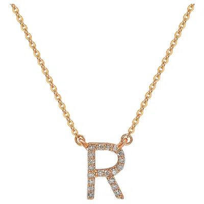 Pre-owned Suzy Levian 0.10 Carat White Diamond 14k Rose Gold Letter Initial Necklace, R