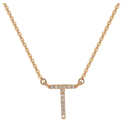 Pre-owned Suzy Levian 0.10 Carat White Diamond 14k Rose Gold Letter Initial Necklace, T