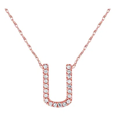 Pre-owned Suzy Levian 0.10 Carat White Diamond 14k Rose Gold Letter Initial Necklace, U