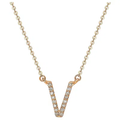Pre-owned Suzy Levian 0.10 Carat White Diamond 14k Rose Gold Letter Initial Necklace, V