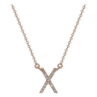 Pre-owned Suzy Levian 0.10 Carat White Diamond 14k Rose Gold Letter Initial Necklace, X