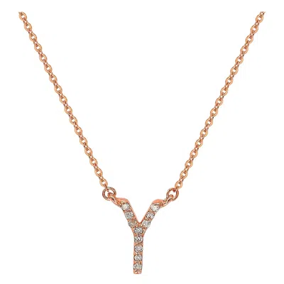 Pre-owned Suzy Levian 0.10 Carat White Diamond 14k Rose Gold Letter Initial Necklace, Y