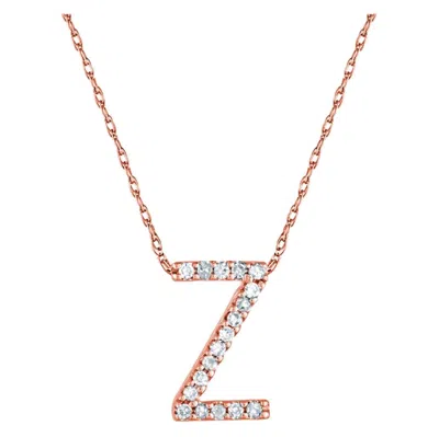 Pre-owned Suzy Levian 0.10 Carat White Diamond 14k Rose Gold Letter Initial Necklace, Z
