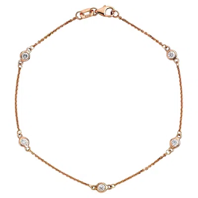 Pre-owned Suzy Levian 0.10 Carat White Diamond 14k Rose Gold Station Chain Bracelet