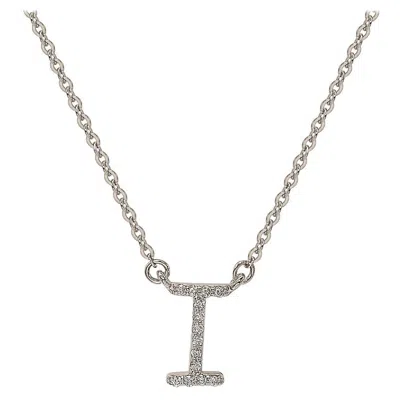Pre-owned Suzy Levian 0.10 Carat White Diamond 14k White Gold Letter Initial Necklace, I