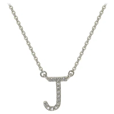 Pre-owned Suzy Levian 0.10 Carat White Diamond 14k White Gold Letter Initial Necklace, J