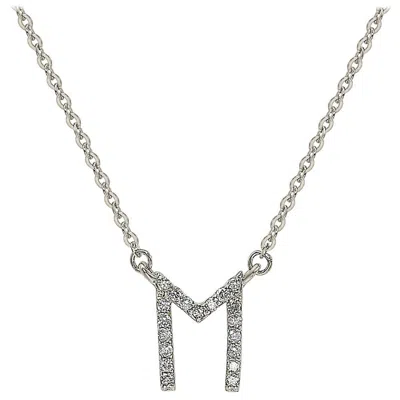 Pre-owned Suzy Levian 0.10 Carat White Diamond 14k White Gold Letter Initial Necklace, M