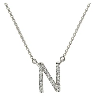 Pre-owned Suzy Levian 0.10 Carat White Diamond 14k White Gold Letter Initial Necklace, N