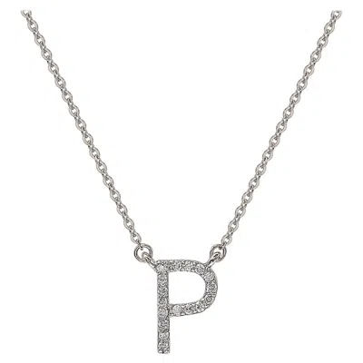 Pre-owned Suzy Levian 0.10 Carat White Diamond 14k White Gold Letter Initial Necklace, P