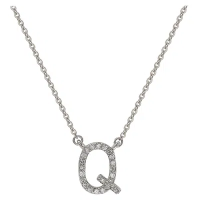 Pre-owned Suzy Levian 0.10 Carat White Diamond 14k White Gold Letter Initial Necklace, Q
