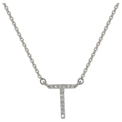 Pre-owned Suzy Levian 0.10 Carat White Diamond 14k White Gold Letter Initial Necklace, T