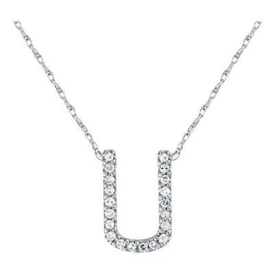 Pre-owned Suzy Levian 0.10 Carat White Diamond 14k White Gold Letter Initial Necklace, U
