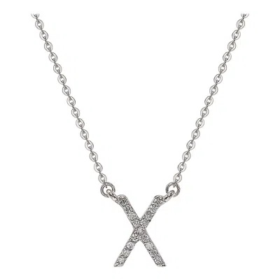 Pre-owned Suzy Levian 0.10 Carat White Diamond 14k White Gold Letter Initial Necklace, X