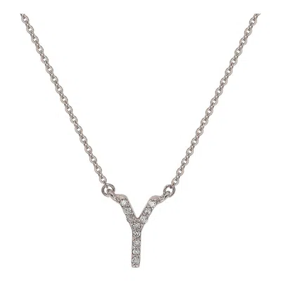 Pre-owned Suzy Levian 0.10 Carat White Diamond 14k White Gold Letter Initial Necklace, Y