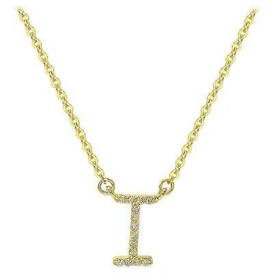 Pre-owned Suzy Levian 0.10 Carat White Diamond 14k Yellow Gold Letter Initial Necklace, I