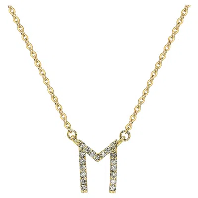 Pre-owned Suzy Levian 0.10 Carat White Diamond 14k Yellow Gold Letter Initial Necklace, M