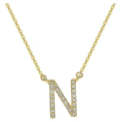 Pre-owned Suzy Levian 0.10 Carat White Diamond 14k Yellow Gold Letter Initial Necklace, N