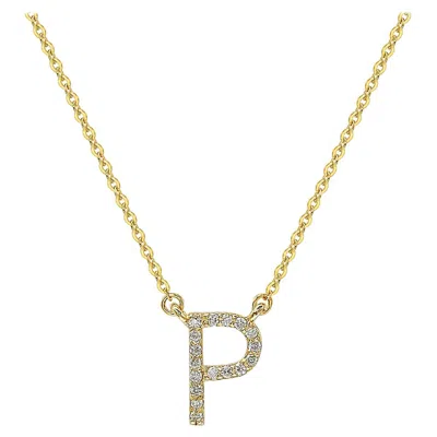 Pre-owned Suzy Levian 0.10 Carat White Diamond 14k Yellow Gold Letter Initial Necklace, P