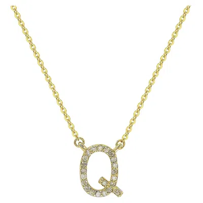 Pre-owned Suzy Levian 0.10 Carat White Diamond 14k Yellow Gold Letter Initial Necklace, Q