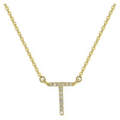 Pre-owned Suzy Levian 0.10 Carat White Diamond 14k Yellow Gold Letter Initial Necklace, T