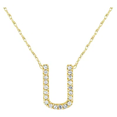Pre-owned Suzy Levian 0.10 Carat White Diamond 14k Yellow Gold Letter Initial Necklace, U