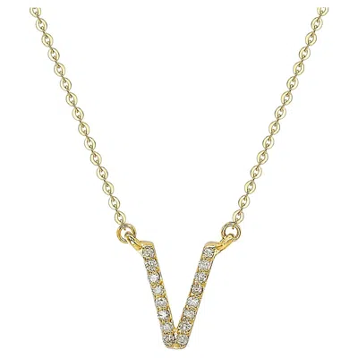 Pre-owned Suzy Levian 0.10 Carat White Diamond 14k Yellow Gold Letter Initial Necklace, V