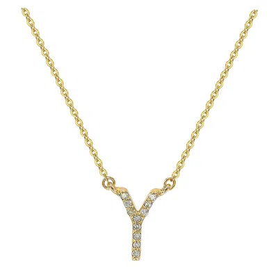 Pre-owned Suzy Levian 0.10 Carat White Diamond 14k Yellow Gold Letter Initial Necklace, Y