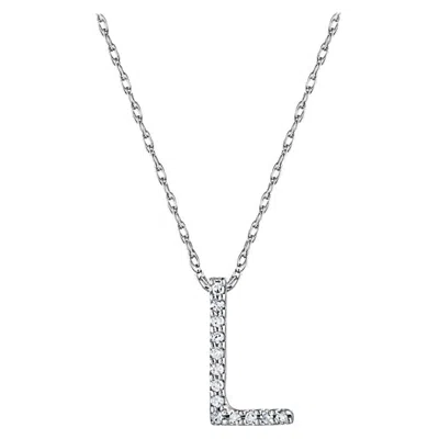 Pre-owned Suzy Levian 0.10 White Diamond 14k White Gold Letter Initial Necklace Pendant, L