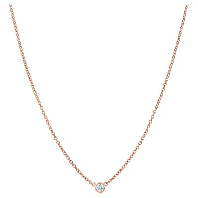 Pre-owned Suzy Levian 0.15 Carat Round White Diamond 14 Karat Rose Gold Solitaire Necklace