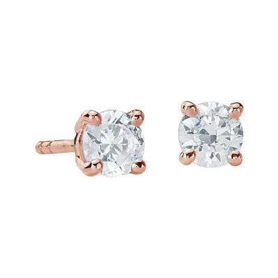 Pre-owned Suzy Levian 0.20 Carat Round Cut White Diamond 14k Rose Gold Stud Earrings