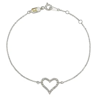 Pre-owned Suzy Levian 0.24 Carat Diamond 14k White Gold Heart Solitaire Chain Bracelet