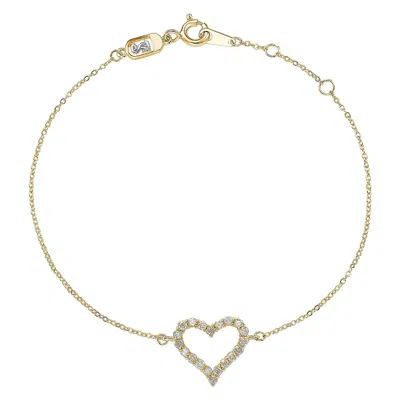 Pre-owned Suzy Levian 0.24 Carat Diamond 14k Yellow Gold Heart Solitaire Chain Bracelet