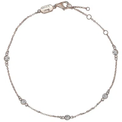 Pre-owned Suzy Levian 0.25 Carat Round Diamond 14 Karat White Gold Chain Bracelet
