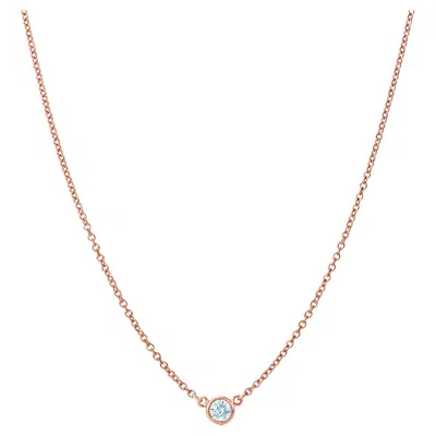 Pre-owned Suzy Levian 0.25 Carat Round White Diamond 14 Karat Rose Gold Solitaire Necklace