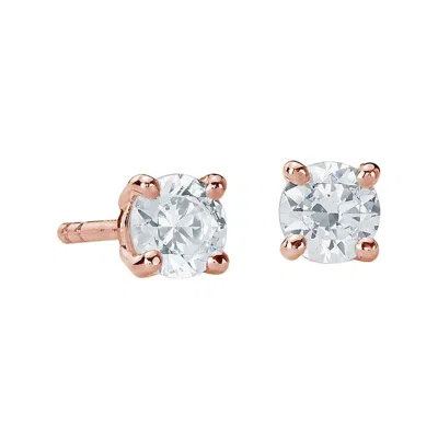 Pre-owned Suzy Levian 0.25 Carat Round White Diamond 14k Rose Gold Stud Earrings