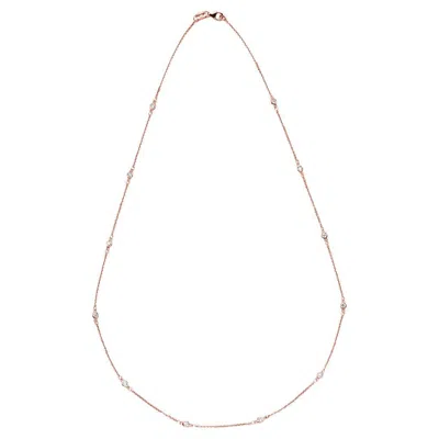 Pre-owned Suzy Levian 0.33 Carat Tdw 14k Rose Gold Bezel Diamond Station Necklace In Red