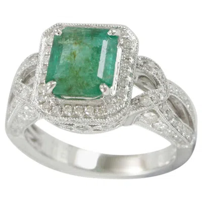 Pre-owned Suzy Levian 14 Karat Gold Emerald Colombian Green Diamond Ring